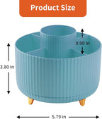Desk Pencil Pen Holder, 5 Slots 360°Degree Rotating Organizers for, Desktop Storage Stationery Supplies Organizer, Cute Cup Pot Office, School, Home, Art Supply, Blue