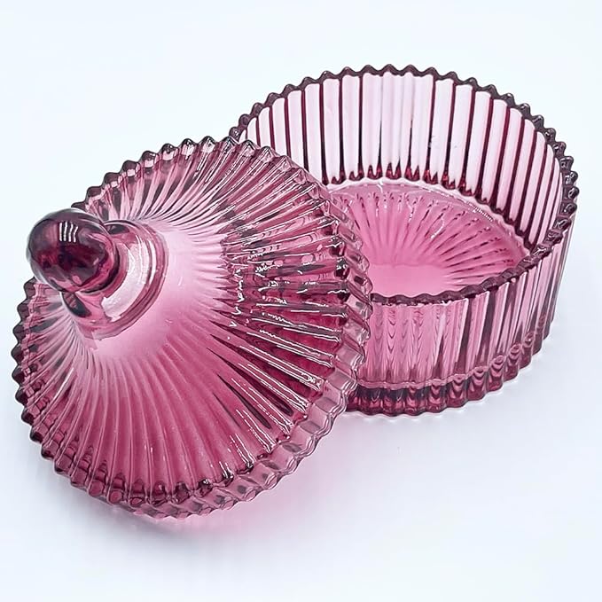 Colorful Glass Jar With Lid,Candy Cookie Dish,Jewelry Box,Christmas Burgundy Decor,Decorative Jars(Purplish Red)