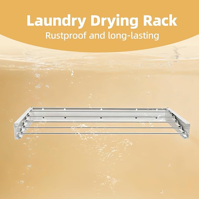 Wall Mounted Clothes Drying Rack 32", Collapsible Space Saving Laundry Drying Rack with 50 lb Capacity, Laundry Room Organization for Clothes, Foldable, 5 Rods, White