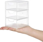 Hipiwe Acrylic Drawer Organizer Qtip Holder for Cotton Pad Cotton Swabs Makeup Storage Drawer with 3 Drawers Clear Desk Drawers Box Bathroom Counter Organizer for Home Office