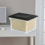 Sterilite File Box, Stackable Storage Bin with Lid, Organize Receipts, Bills, Taxes and Papers in the Home, Office, Clear Base with Black Lid, 16-Pack