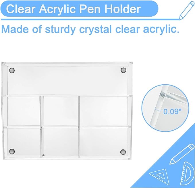 VITVITI Acrylic Pen Holder, Clear Desk Organizer, Pen Organizer for Desk, 7 Compartments Pencil Holder, Desktop Stationery Organizer for Office Storage/School/Home/Art Supplies