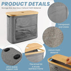 Toilet Paper Storage Holder with Lid, Freestanding Toilet Paper Basket Stand for 9 to 12 Rolls, Bathroom Storage Organizer with Bamboo Lid(Grey)