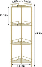4 Tier Floor Standing Corner Shower Caddy Organizer Shelf with Hooks, Bathroom Shelves Stand Rack, Gold