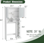 31" W Over The Toilet Storage Cabinet with Fluted Door, White Bathroom Organizer with Adjustable Shelf, 67''H Tall Toilet Paper Holder Stand Wave Door for Restroom, Laundry Room