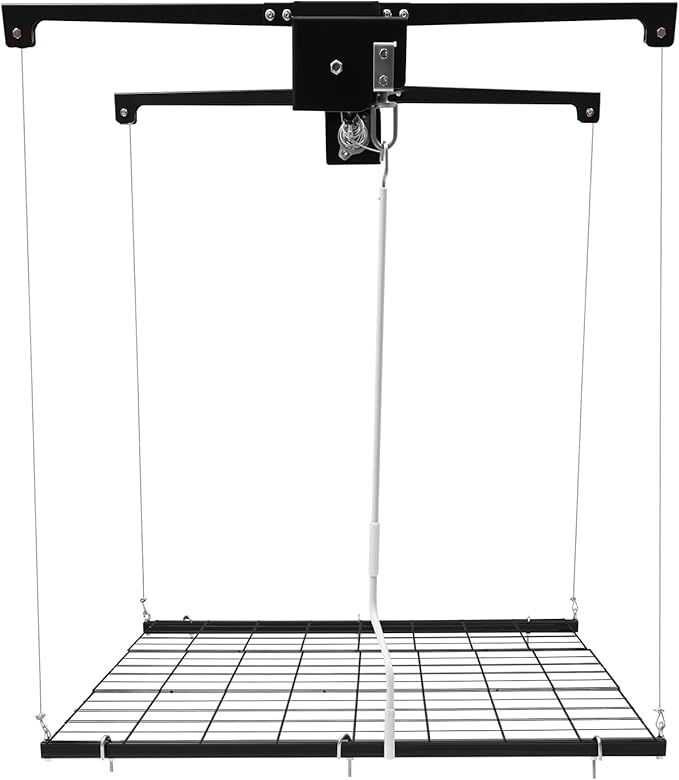 Garage Lifting Storage Rack, 300lbs Adjustable Overhead Garage Storage Rack Heavy-duty 4x4 FT Garages Ceiling Storage Lift Max. Adjustable Height 79in (Matte Black 300Lbs)