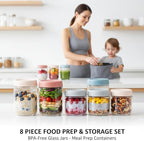 ColoVie 8 Pack Overnight Oats Containers with Lids, Chia Seed Pudding Jars, Stackable Mason Jars with Airtight Lids, Meal Prep, Wide Mouth Glass Food Storage for Snacks Yogurt Spice Sugar, 16oz 10 oz