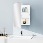 Fundin White Plastic Medicine Cabinet, Mirror Door with Round Corner Metal Frame, Recessed and Surface Mount Bathroom Wall Medicine Cabinet, 16 x 22 inch Mirror Size