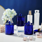 SheeChung 6-Pack Blue Acrylic Apothecary Jars - (3) 12oz & (3) 10oz Qtip Holder Set with Labels - Shatterproof Bathroom Vanity Organizer for Cotton Swabs, Balls, Pads - Coastal Decor