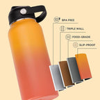 32oz Insulated Stainless Steel Water Bottle, Wide Mouth Double Wall Vacuum, Silicone Straw, Sweat & Leak Proof, BPA Free Insulated Water Flask for Travel, Keep Cold 24h Hot 12h, Orange