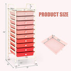 GOFLAME 10-Drawer Rolling Storage Drawer Cart, Utility Cart with Removable Drawers & Metal Frame, Mobile Art Craft Drawer Cart with Lockable Wheels for Home, Office, Studio, School, Pink