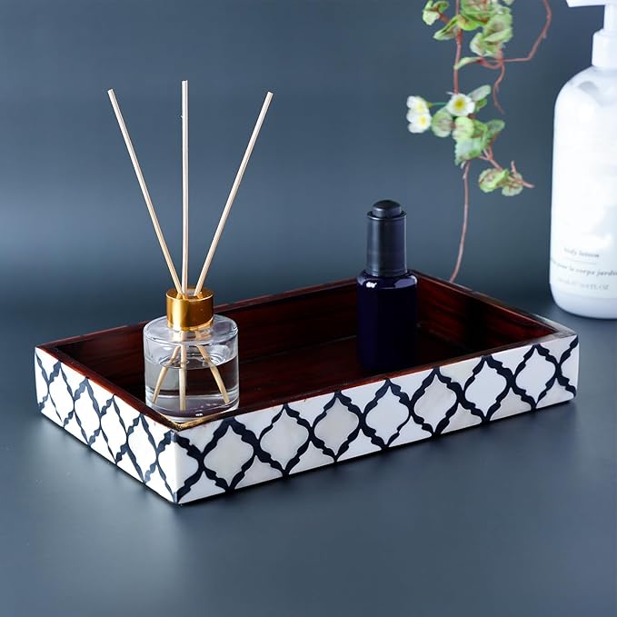 Handicrafts Home 10x6 Black Small Bathroom Tray, Vanity Organizer for Perfume & Cosmetics, Kitchen Counter, Bathroom Tray, Guest Towel Holder, Decorative Napkin Holder, Bathroom Countertop Storage