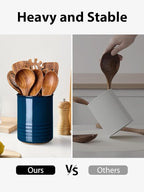 Utensil Holder, 6.7" Ceramic Kitchen Utensil Crock for Countertop Cooking, Modern Utensil Caddy Jar Organizer for Farmhouse Kitchen Counter Décor, Flambe Blue