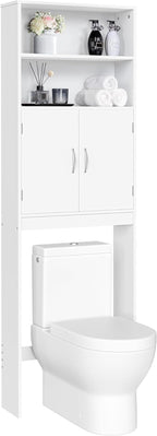 Yaheetech Over The Toilet Storage, Taller Bathroom Organizer Space-Saving Storage Cabinet with Adjustable Shelves and Double Doors, 77 in H, White