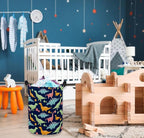 ESSME Dinosaur Laundry Basket Storage Bin large Collapsible Canvas Waterproof Coating Nursery hamper for Toy Bins,Baby hamper,Boys and Girls,Home Organizer.(Navy Blue dinosaur)