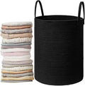 58L Cotton Rope Laundry Basket - Large Collapsible Storage Hamper with Handles Suitable for seasonal storage, toy storage, and a great gift for women (Black)