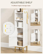 Bathroom Storage Cabinet, Small Corner Floor Hutch with Door and Shelves, Narrow Toilet Paper Cabinet, Bathroom Organizer with Adjustable Shelf, for Small Spaces (Classic-Rattan, White)