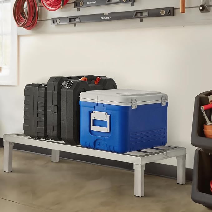 VEVOR Aluminum Dunnage Rack, 36” x 20” Commercial Food Floor Rack, 8” Off the Floor, 1800 lbs Capacity All-Welded Aluminum Storage, for Storage in Restaurants, Kitchens, Garages and Vehicles