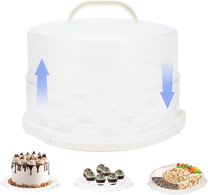 12 Inch Cake Carrier with Lid and Handle – Heavy-Duty Cake Container for Baking Events & Outdoor Trips | Adjustable Height,Portable Food Cake Carrier Storage Solution for Picnics & Camping
