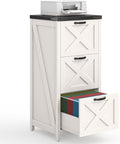 3 Drawer Tall File Cabinet, Farmhouse Vertical Filing Cabinet Fits Letter/A4 Size, Wood File Cabinets Printer Stand for Home Office, Living Room, White and Black