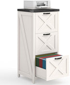 3 Drawer Tall File Cabinet, Farmhouse Vertical Filing Cabinet Fits Letter/A4 Size, Wood File Cabinets Printer Stand for Home Office, Living Room, White and Black