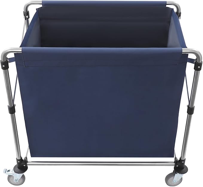 Commercial Laundry Cart with Wheels 220LBS Load Laundry Cart Rolling Laundry Basket with Removable Bag Foldable Laundry Sorter for Home, Hotel, Hospital (Blue)