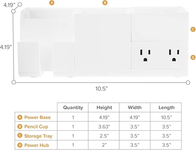 Bostitch Office Konnect Desk Organizer and Charging Station, 2 USB Ports, 2 Plugs, Charges Phones Tablets, Pencil Cup, 4-Piece Design, White