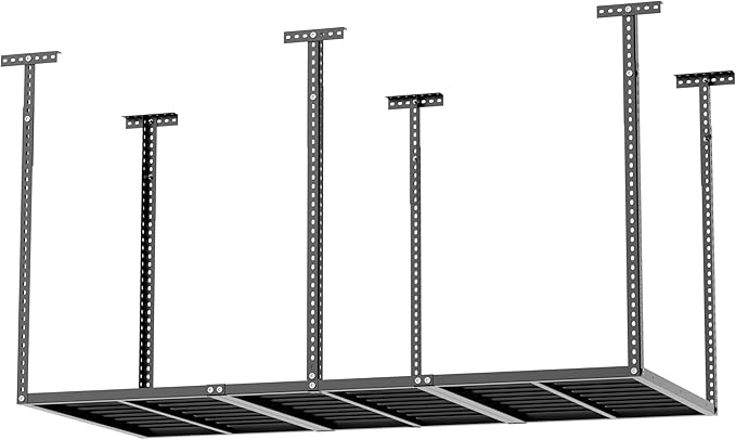 3x6ft Overhead Garage Storage Rack,Adjustable Ceiling Mounted Storage Racks,Heavy Duty Cold Rolled Steel Storage Rack,Ceiling Mount Storage Shelves,750LBS Weight Capacity,for Shop Shed Home (Black)