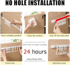 Utility Slide Rail Hook,Under Cabinet Kitchen No Punching Hooks for Hanging Utensil,Bathroom Bedroom Office Wall Door Rack with 10 Hooks,15.7 and 11.8 Inches,2Pieces