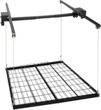 Ceiling Mount Garage Storage Rack, 4x4 Ft Overhead Lifting Storage Rack with 250 lbs Capacity, Adjustable Max Height 8 Ft with Crank Handle, Carbon Steel for Garage Warehouse Organization, Black