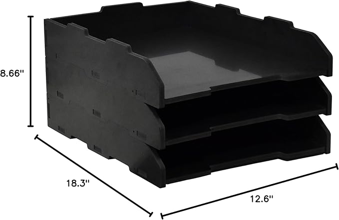 A3 Stackable Paper Tray, 3 Tier Desk File Organizer, Desktop Organizer for Office Supplies, File Storage, Letter Organizer /A3 Office File Folder,Home or Office School, White (Portrait-Black-3-Tier)