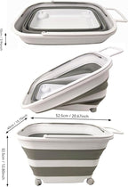 SAMMART 35L (9.24 Gallons) Collapsible Plastic Laundry Basket with Handle and Wheels - Foldable Pop Up Storage Container/Washing Tub - Space Saving (2, White/Grey)