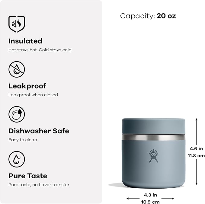 Hydro Flask Food Jar – Insulated Stainless Steel, Snack Travel Container for Hot Food & Soup 20 Oz Oat Tan