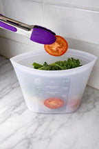 Reusable Silicone Food Storage Containers (2 Pack) with Leak-Resistant Lids + Silicone-Tipped Stainless Steel Tongs & Spatula | Food-Grade, Freezer & Meal Prep Safe
