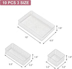 10 Pcs Clear Drawer Organizers, 3 Sizes Stackable Makeup Vanity Drawer Organizer Trays, Dresser Bathroom Desk Drawer Organizers Storage Bins Tray for Jewelry Makeup