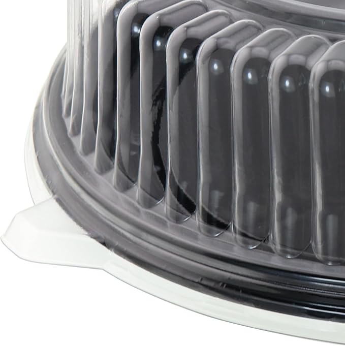 12" [5 Pack] Round Cake Pies Carriers, Black Serving Tray with Clear Lid, Disposable Cake Containers with Dome Lids Dessert Sandwich Trays for Party