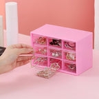 Feadily 4PCS Small Drawer Organizer for Desk, Desktop Drawer Organizer with 9 Clear Drawers, Plastic Desktop Storage Drawers 7.1 Inch x 3 .9 Inch x 4.7 Inch, Rose Red