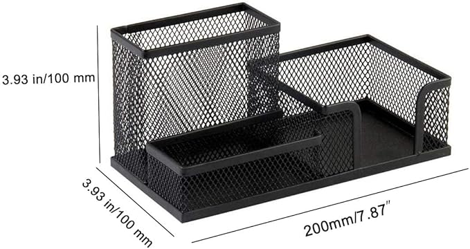 Corner Cabin Mesh Desk Office Organizer for Paper Clip, Mesh Desk Organizer, 3 in 1 Metal Pen Holder Office Supplies Caddy for Paper Clip, Sticky Note, Pen(3 Compartments, Black)