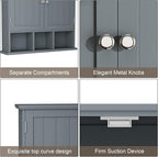 ChooChoo Bathroom Cabinet Wall Mounted 2-Door with 3 Open Shelves, Wooden Medicine Cabinets with Adjustable Shelf, Space Saver Storage Cabinets Over The Toilet for Bathroom&Living Room, Grey