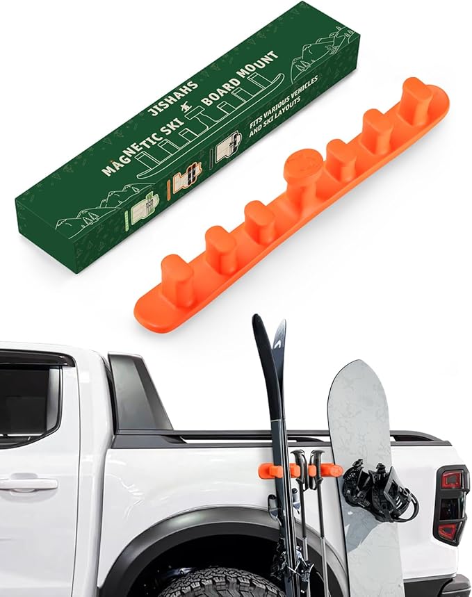 Magnetic Ski Holder for Side of Car – Rig Strips Magnetic Snowboard Mount – Prevent Ski and Snowboard from Tipping Over – Protects Vehicle from Scratches - Snowboard Accessories(Orange)