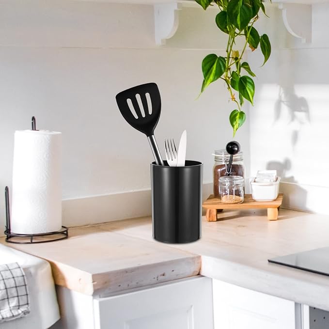 UPKOCH Black Kitchen Utensil Holder Countertop Organizer Compact Storage Tube for Flatware and Cutlery Kitchen Caddy for Utensils