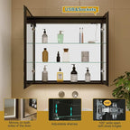 KWW LED Lighted Bathroom Medicine Cabinet with Backlit Panel, Sockets & USBs. Anti-Fog, Dimmable, 3 Color Light Makeup Mirror, Easy to Install, Wall Mounted (Inner Glow-2 door-30 * 28)