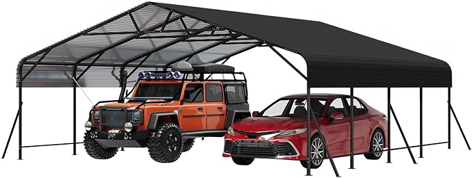 20x20x9FT Metal Car Port, Oversized Metal Garage with Steel Frame, Heavy Duty Carports for Car, Boats, Tractor