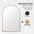 Recessed Medicine Cabinet Mirror,Brushed Gold Arched Medicine Cabinet with Mirror for Bathroom,Metal Edge Mirrored Medicine Cabinets,in Wall Arch Mirrored Cabinets with Storage 16x26 in