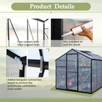Outdoor Polycarbonate Greenhouse with Aluminum Frame, Walk-in Garden Green House Featuring Lockable Door, Adjustable Roof Vent, and UV-Protected Panels for Backyard or Patio Use (6x12 FT)