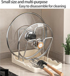 Pot lid Holder And Spoon Rest, 2 Layers Lid And Spoon Rest Pot Lid Organizer With Drip Tray, Multifunctional Utensils Pan Pot Cover Lid Rack Shelf for Pot Lids, Spatulas, Spoons (White)