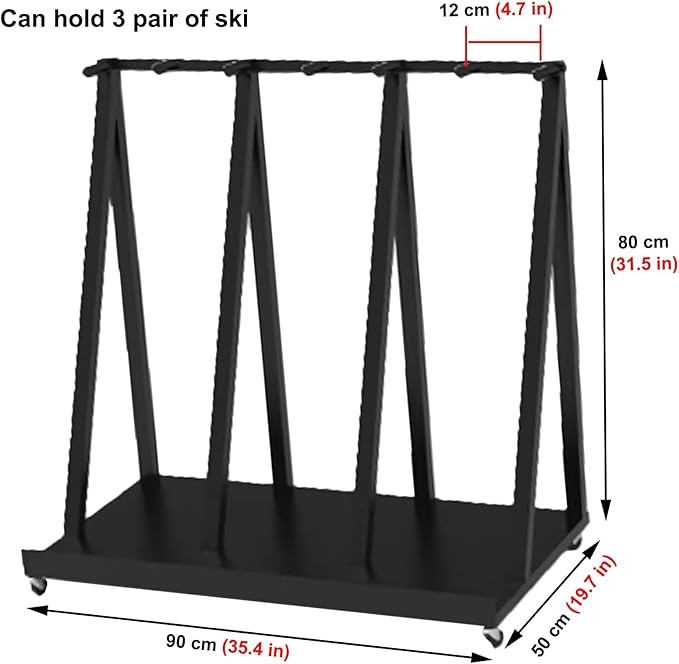 Indoor Ski Storage Rack Vertical, 1 2 3 4 5 6 Pair Ski Display Stand for Carrier/Organizer/Storage, Floor Standing Longboard Holders with Wheels(Hold 3 pair ski)