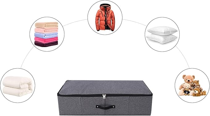 Omygarden Under Bed Storage Bins with Lids, Closet Organizers, Foldable Under-bed Storage Baskets for Sheets, Clothes, Quilts, Sweaters, Wrapping Paper, 29x15x7inch, Black Gray, 2PCS