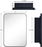 Matt Black Rectangle Recessed Bathroom Medicine Cabinet with Mirror Stainless Steel Metal Framed Rounded Rectangular Bathroom Cabinet with Mirror 16x24''