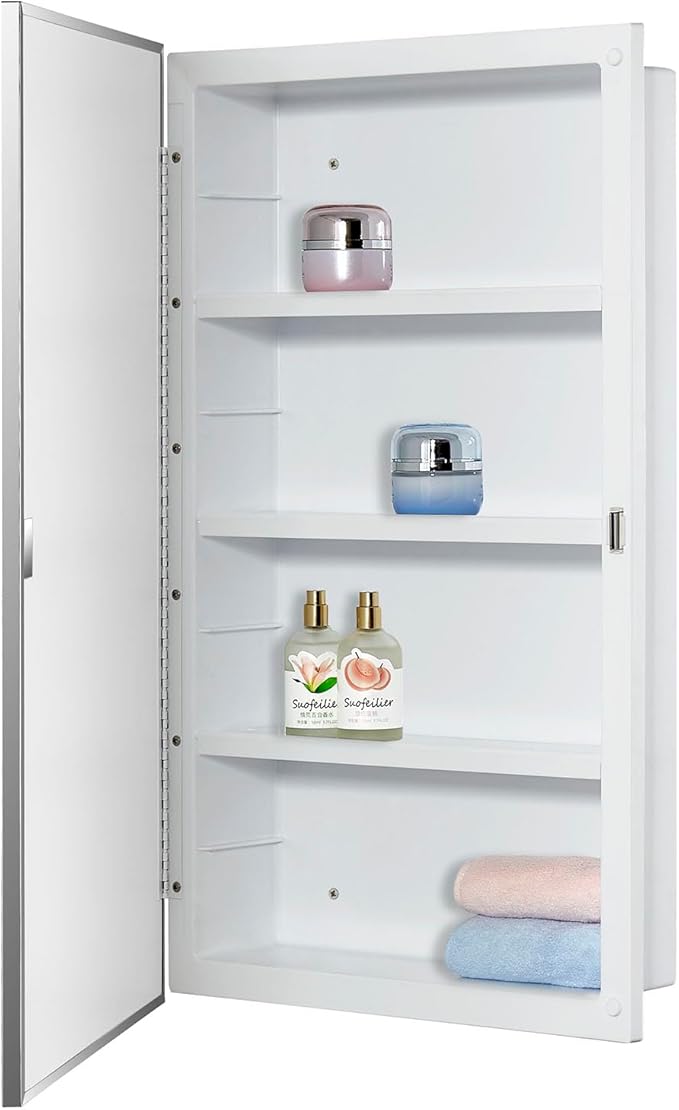 Plastic Medicine Mirror Cabinet for Bathroom, Surface and Recessed Mount